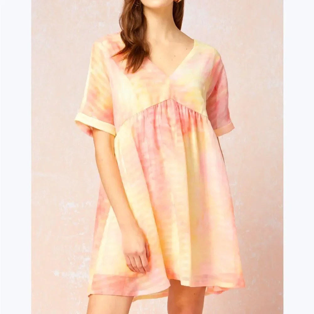 Entro Light Pink Lemon Yellow Mini Dress Medium - Picture 1 of 10